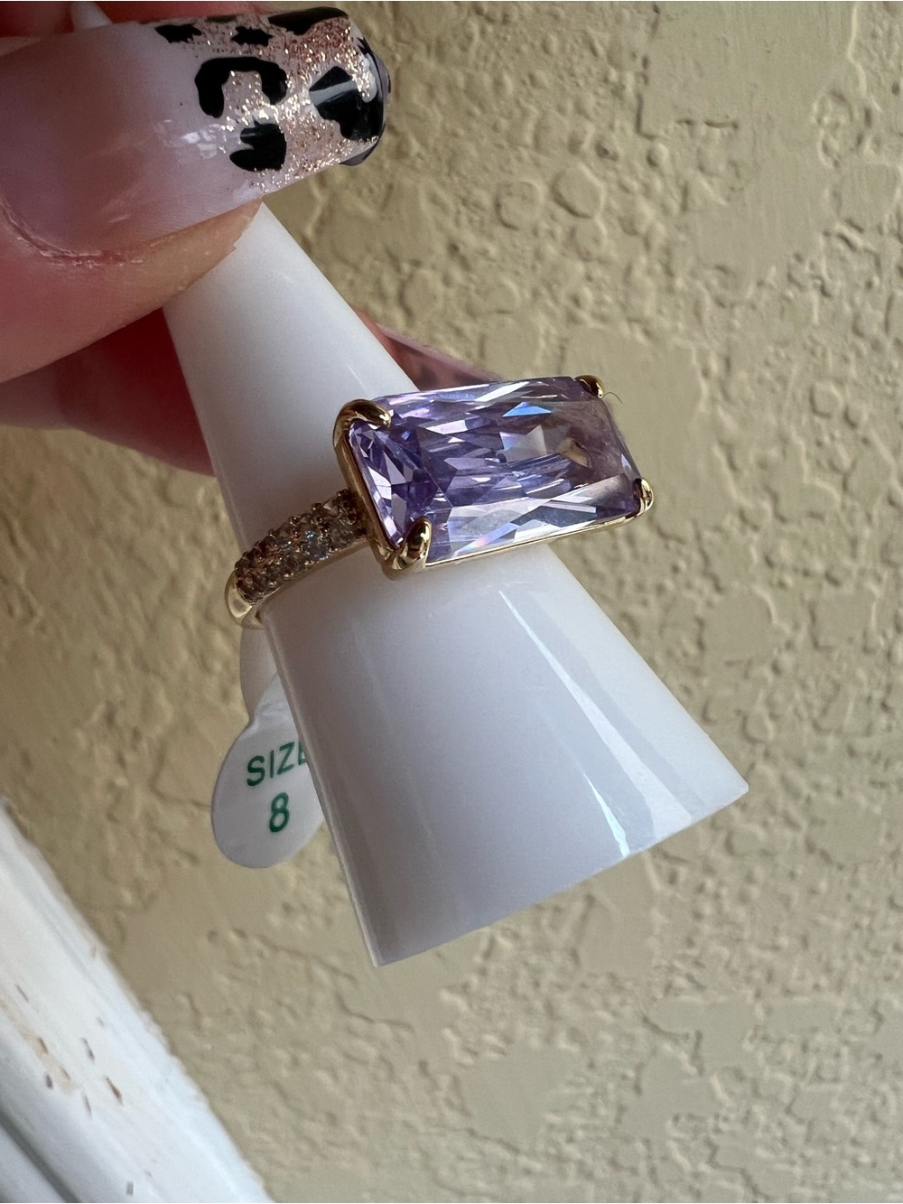 Gold-Tone Ring with Rectangular Lavender Stone - Picture 6 of 6